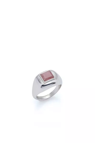 Medium Ring in 18K White Gold & Pink Marble Stone
