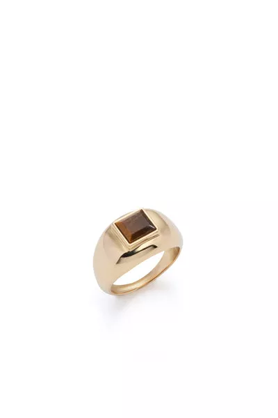 Medium Ring in 18K Yellow Gold & Tiger's Eye Stone