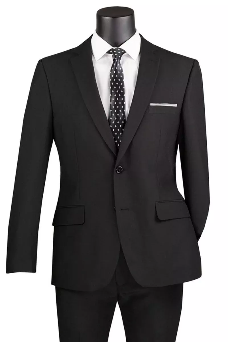 Men's 2 Button Slim Fit Poplin Suit in Black