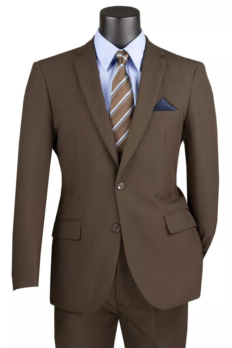 Men's 2 Button Slim Fit Poplin Suit in Brown