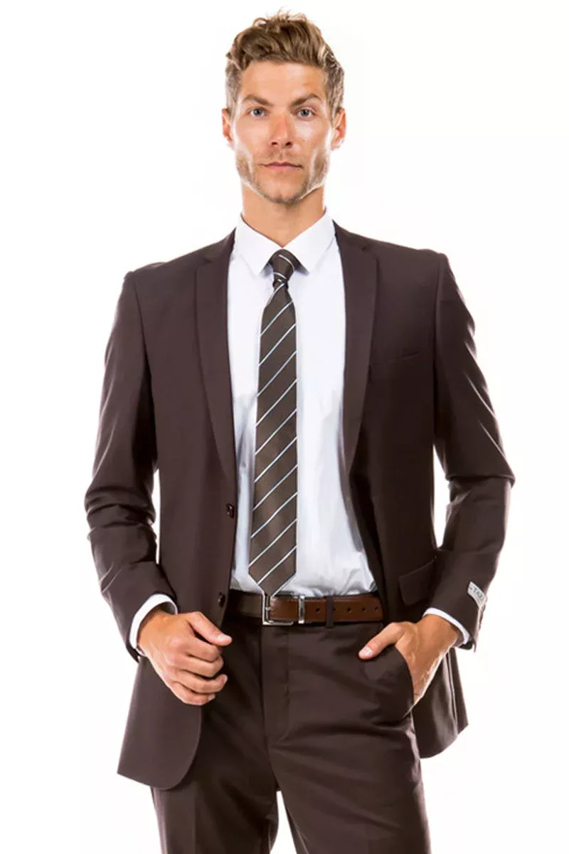 Men's Basic 2 Button Slim Fit Wedding Suit in Brown | CLOSE OUT 40R