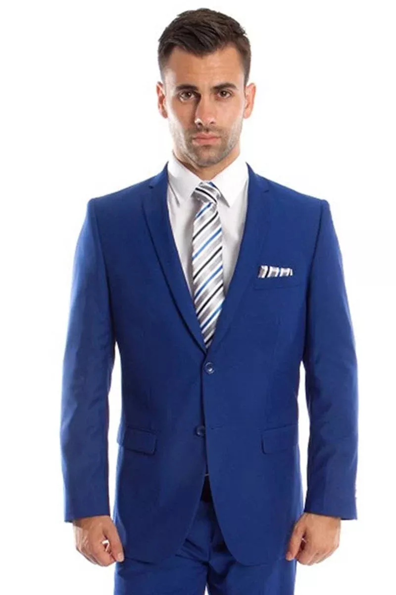 Men's Basic 2 Button Slim Fit Wedding Suit in Royal Blue | CLOSE OUT 38S