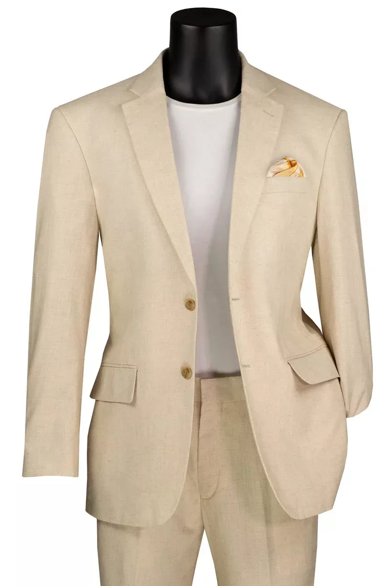 Men's Basic Modern Fit Summer Linen & Cotton Suit in Tan