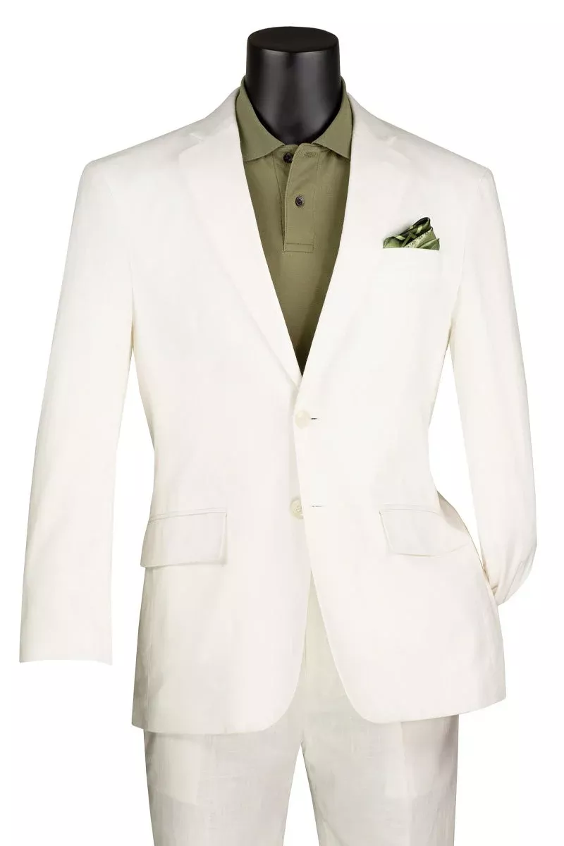 Men's Basic Modern Fit Summer Linen & Cotton Suit in White