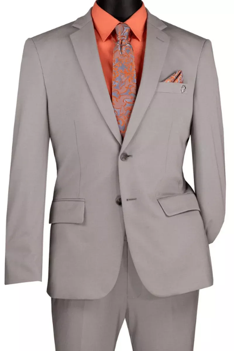 Men's Basic Slim Fit Ultra Stretch Wedding Suit in Silver Grey