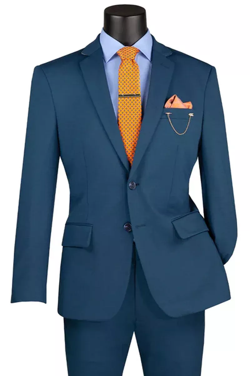 Men's Basic Slim Fit Ultra Stretch Wedding Suit in Teal Green