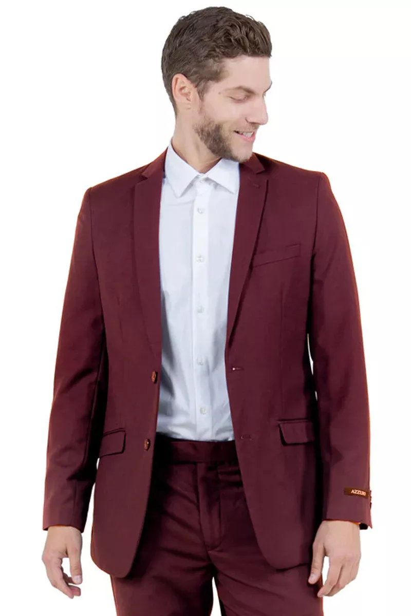 Men's Basic Slim Fit Vested Business Suit in Burgundy