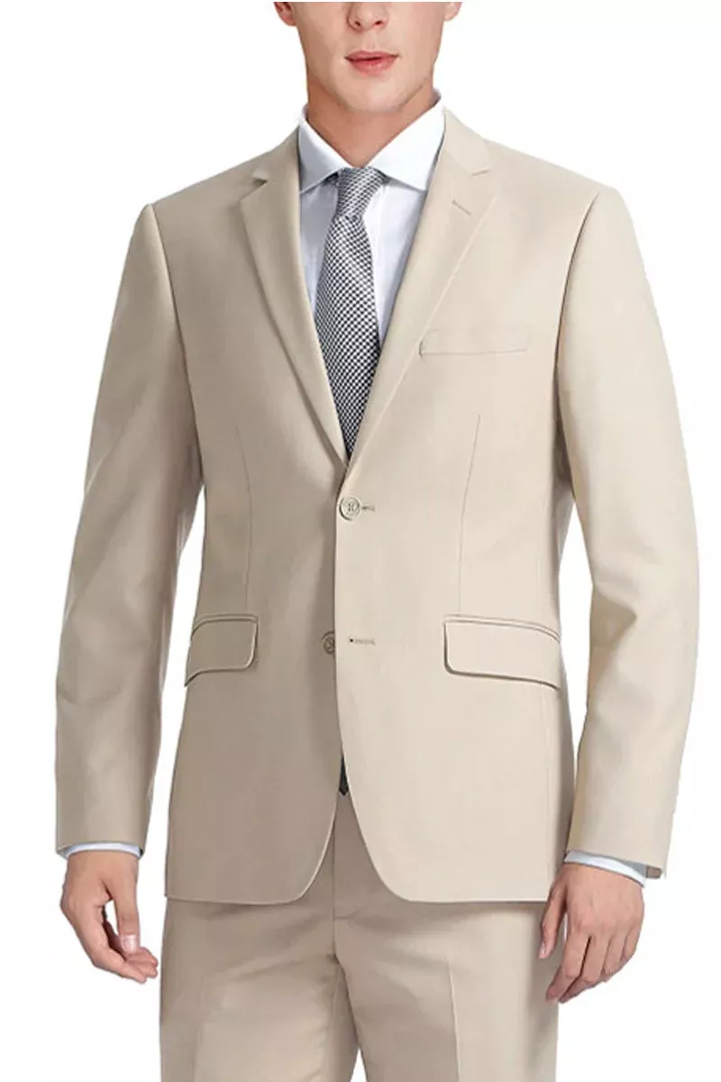 Men's Basic Slim Fit Vested Business Suit in Tan