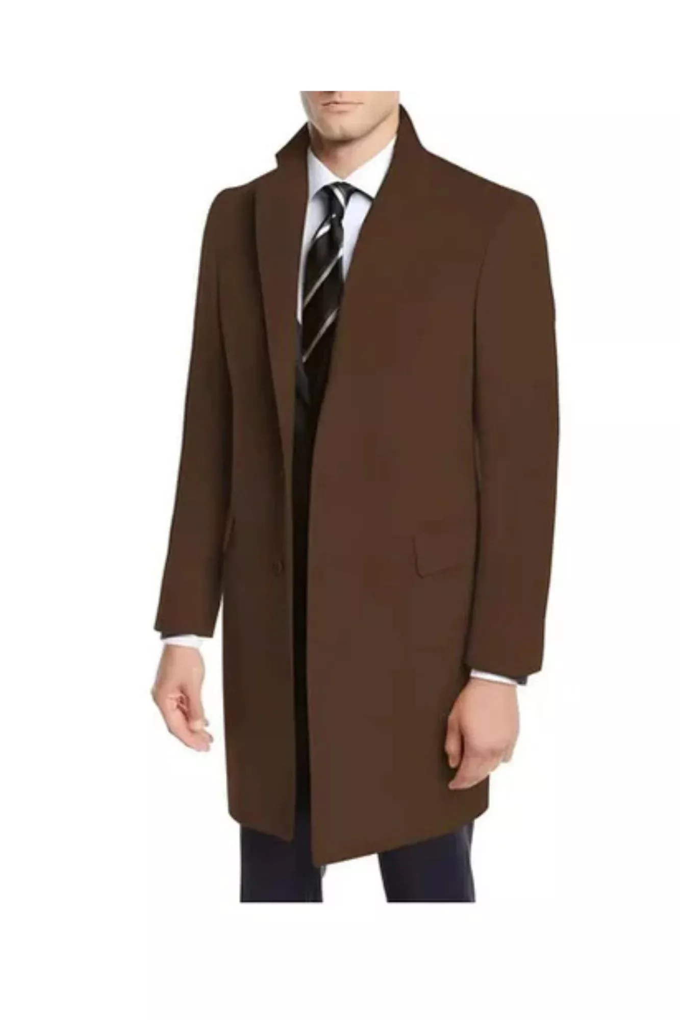Men's Brown Four Button Cuffs Wool Fabric Big And Tall Men's Peacoat