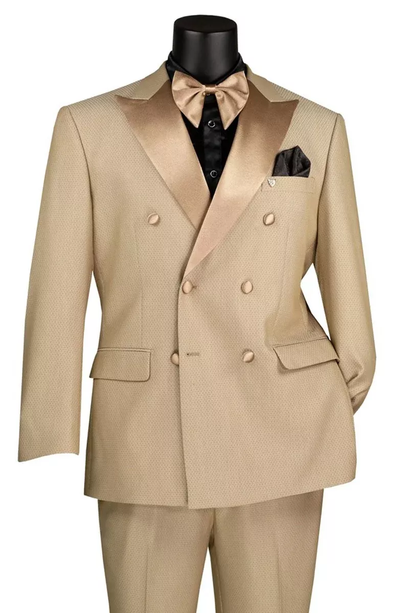 Men's Classic Modern Fit Double Breasted Tuxedo in Beige