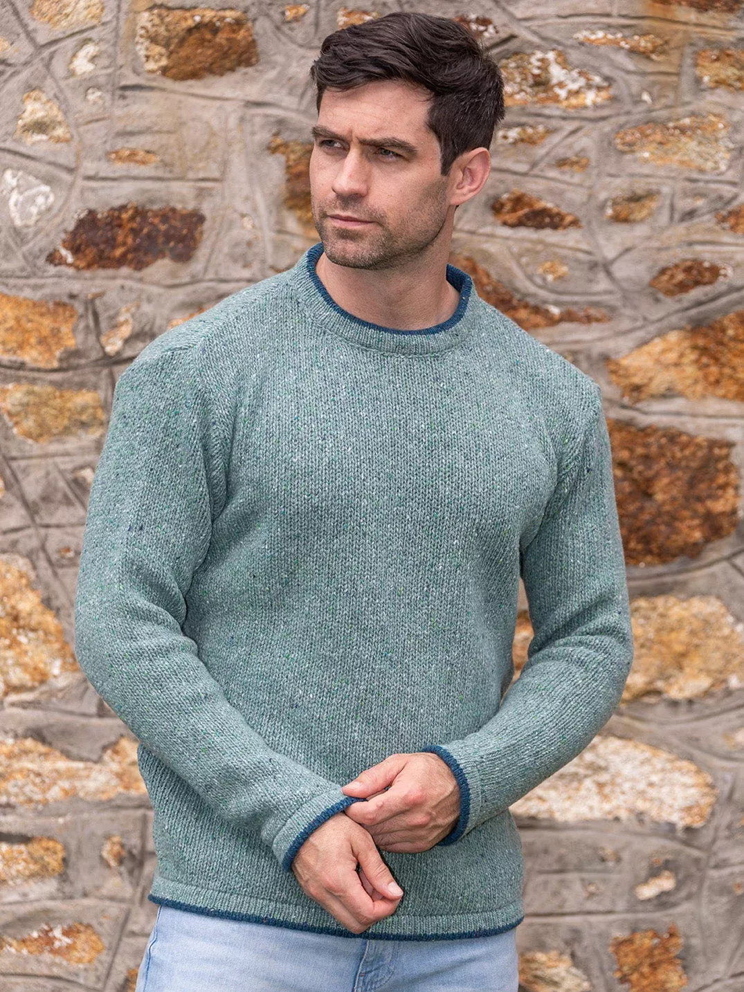 Men's Crew Neck Wool and Cashmere Ocean Ink