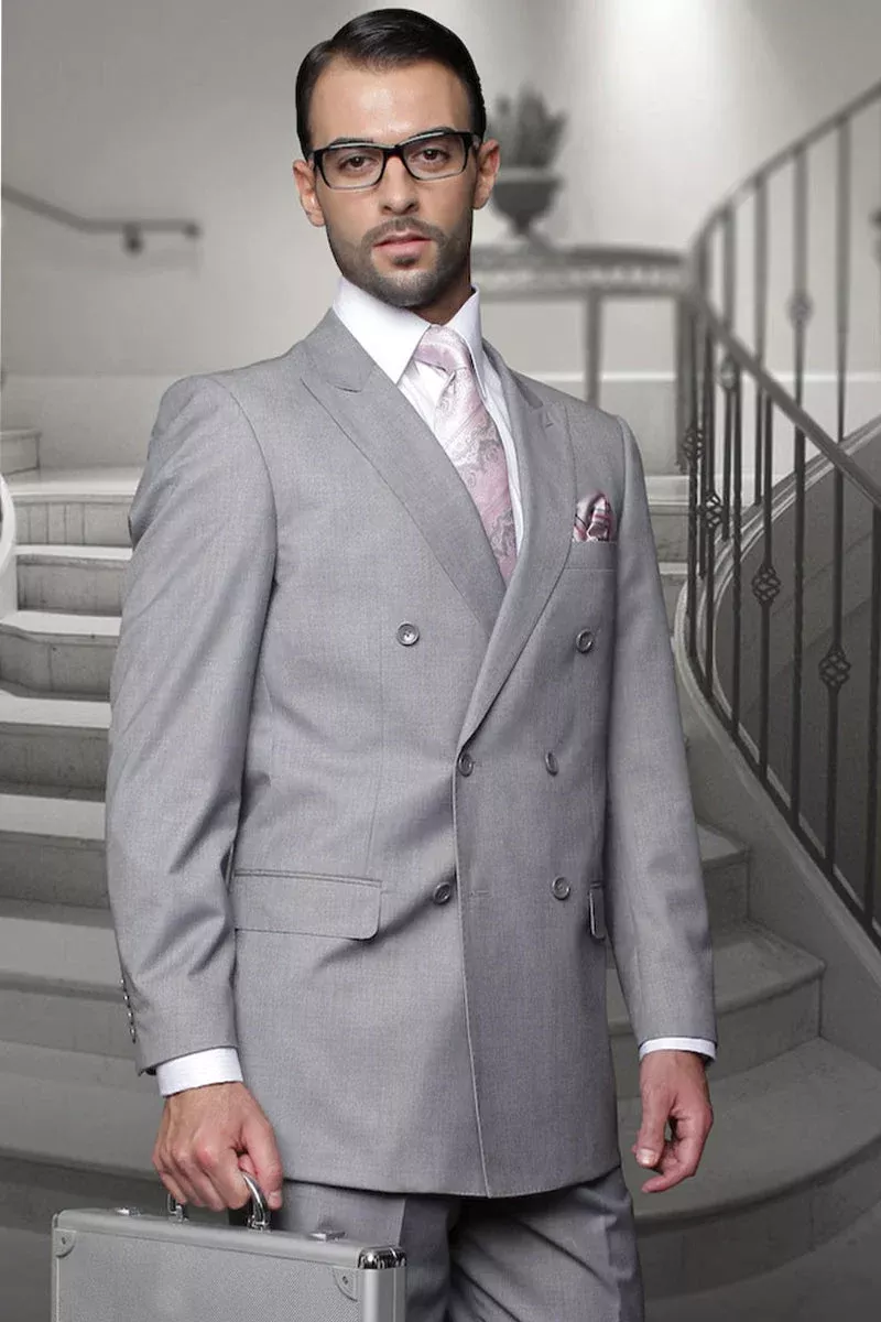 Men's Designer Double Breasted Wool Suit in Grey