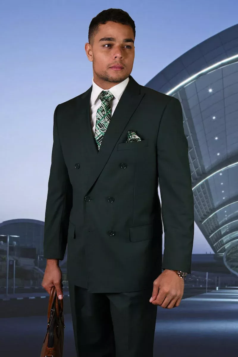 Men's Designer Double Breasted Wool Suit in Hunter Green