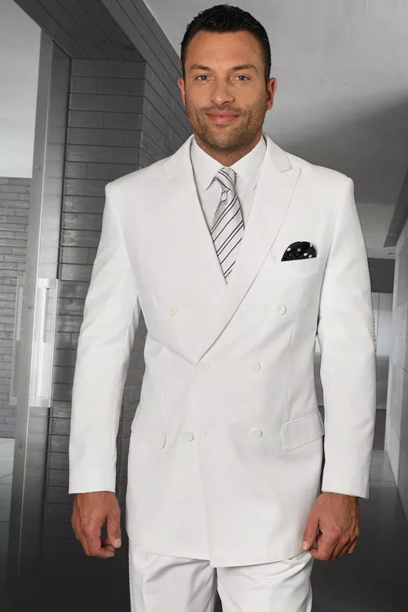 Men's Designer Double Breasted Wool Suit in White