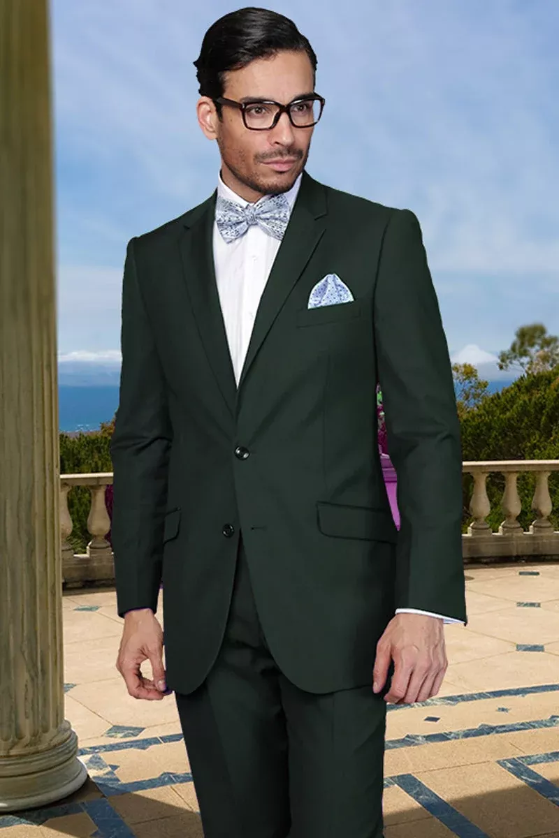 Men's Designer Two Button Modern Fit Wool Suit in Hunter Green