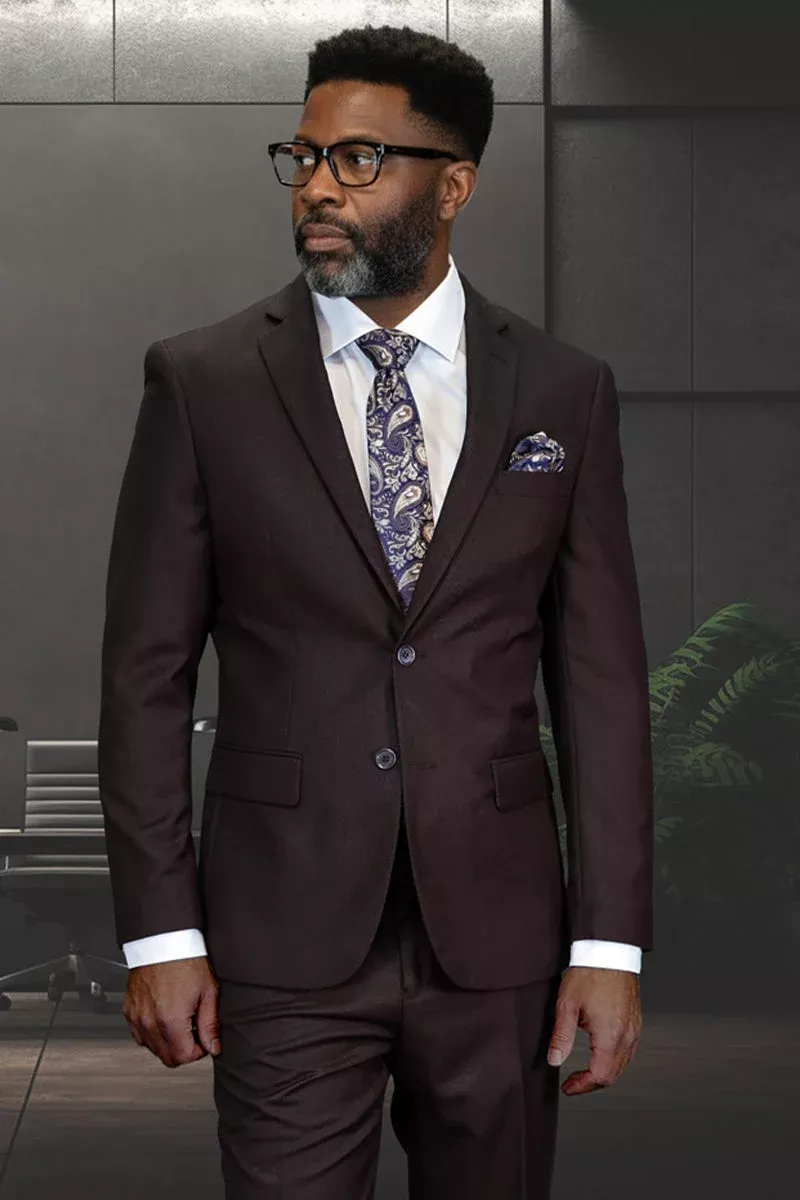 Men's Designer Two Piece Modern Fit Wool Suit in Brown