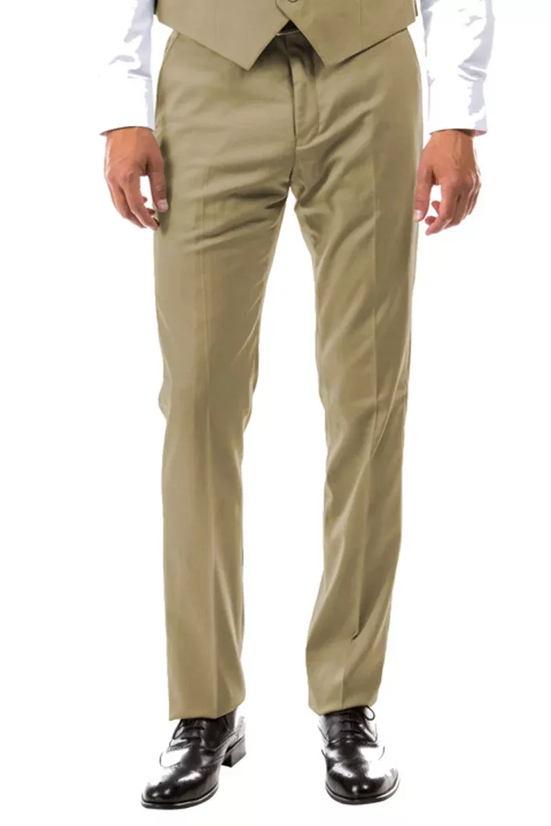 Men's Designer Wool Suit Separate Pants in Tan