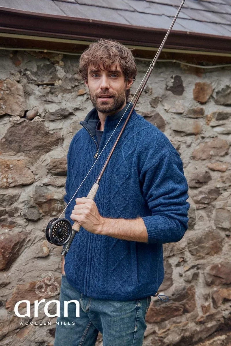Men's Full Zip Lined Cardigan Navy - 100% Shetland wool