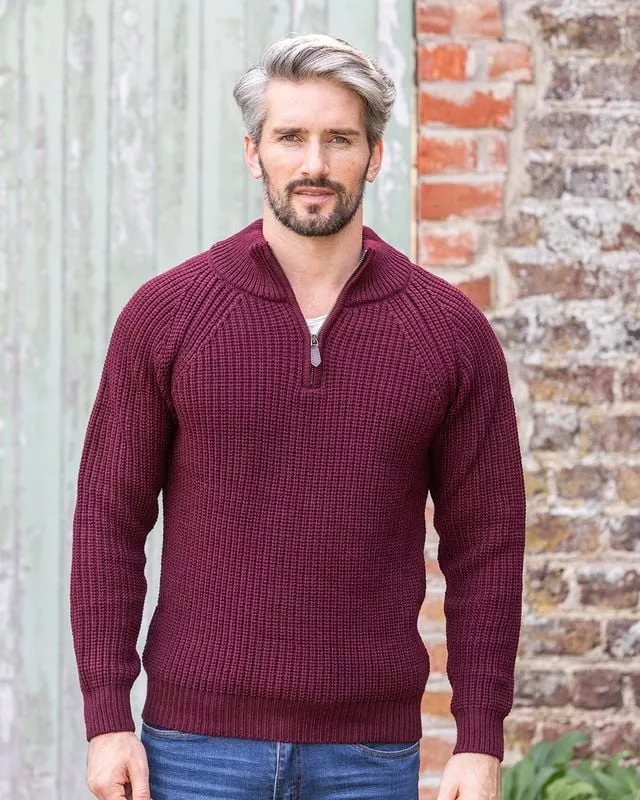 Men's half zip ribbed sweater Claret