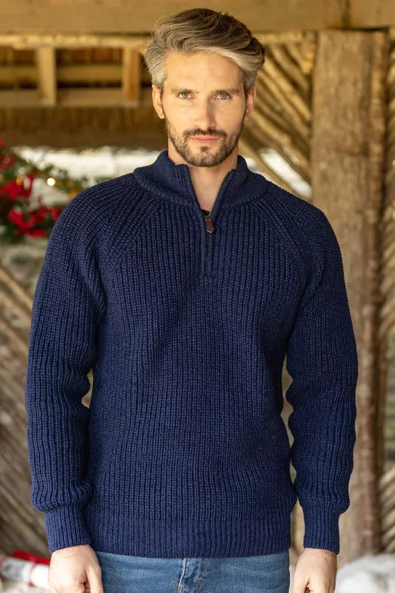 Men's half zip ribbed sweater Deep Water Blue