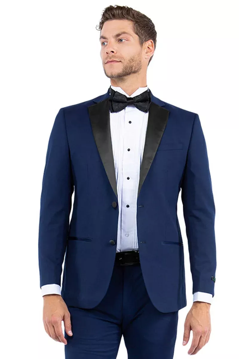 "Men's Navy Modern Fit Tuxedo Jacket with Black Lapel - Two Button Notch"