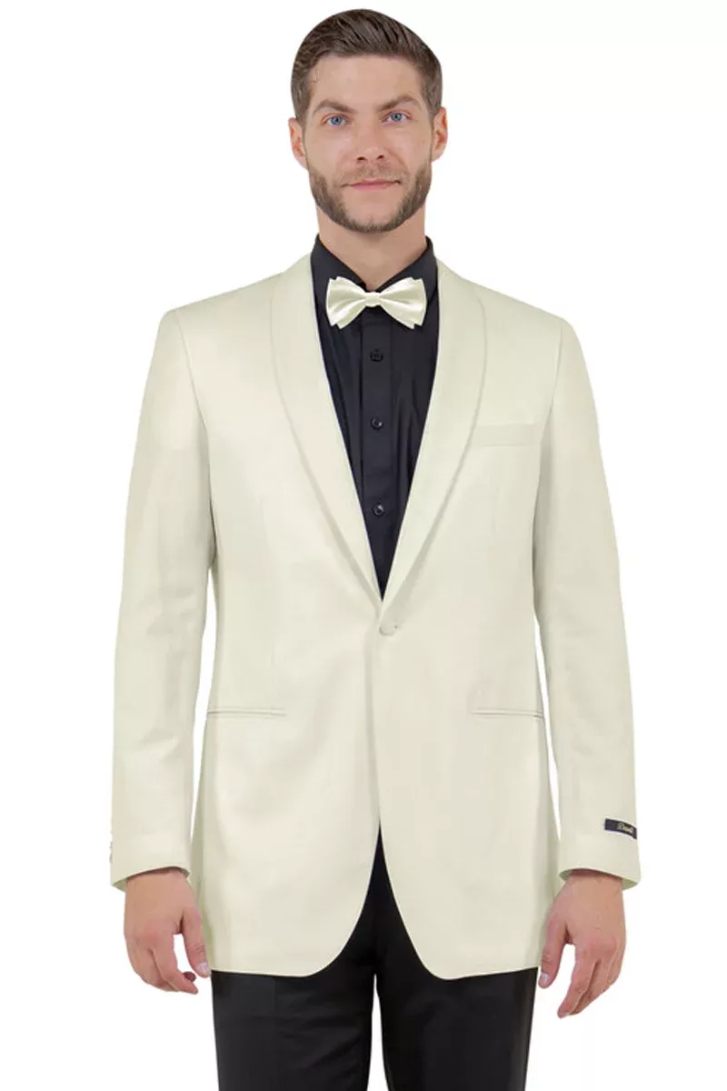 Men's One Button Shawl Dinner Jacket in Ivory Off White