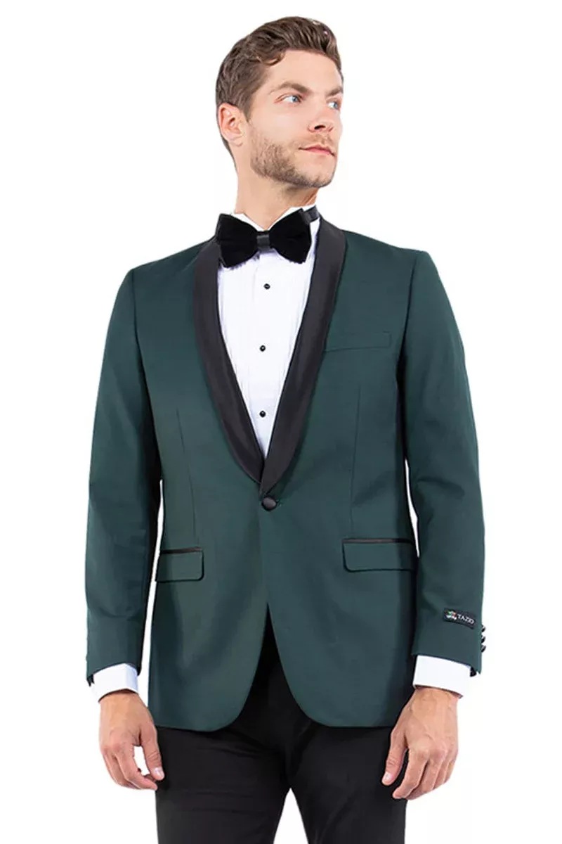 Men's One Button Shawl Lapel Dinner Jacket in Hunter Green & Black