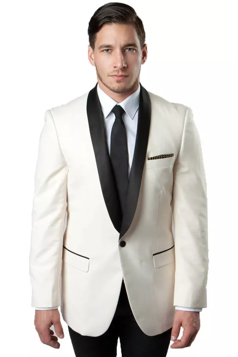 Men's One Button Shawl Lapel Dinner Jacket in Ivory & Black
