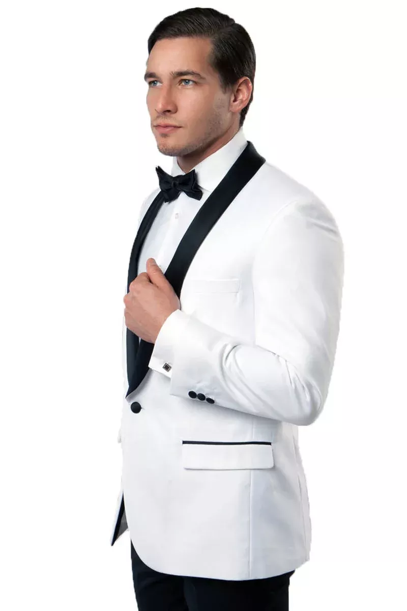 Men's One Button Shawl Lapel Dinner Jacket in White & Black