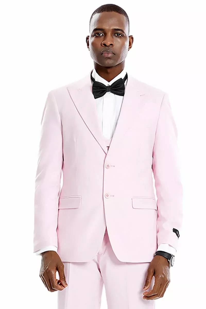 "Men's Pink Wedding & Prom 2026 Suit - Two Button Vested Peak Lapel"