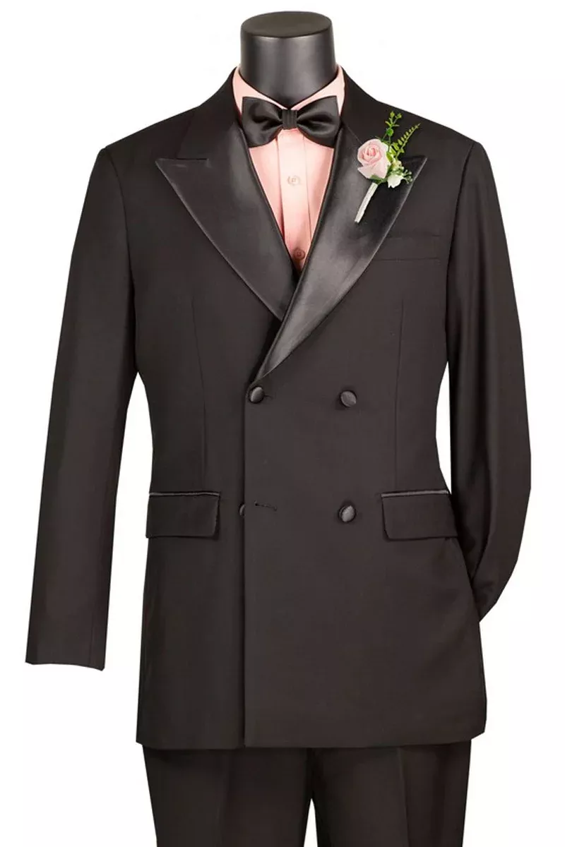 Men's Regular Fit Double Breasted Tuxedo in Black