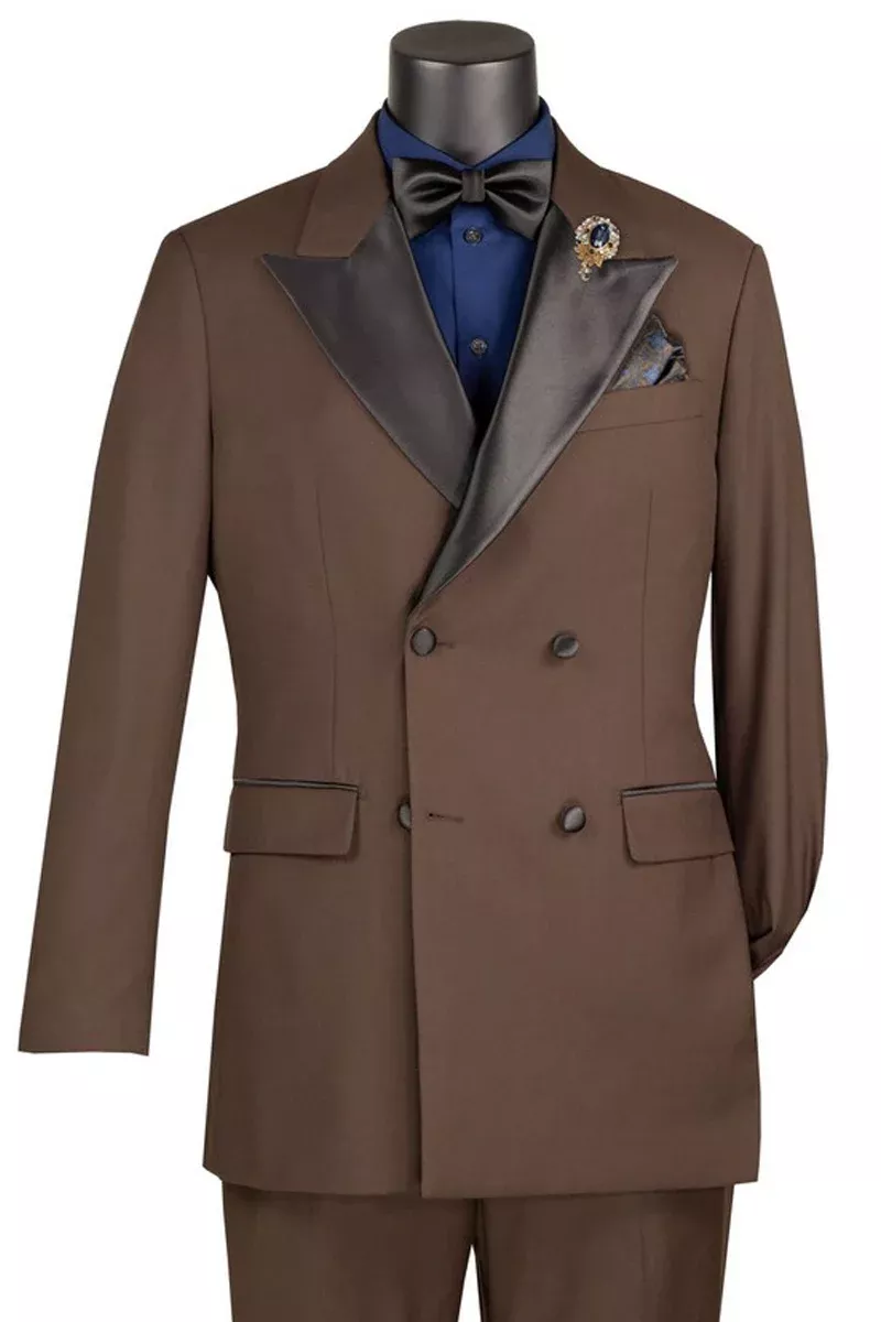 Men's Regular Fit Double Breasted Tuxedo in Brown