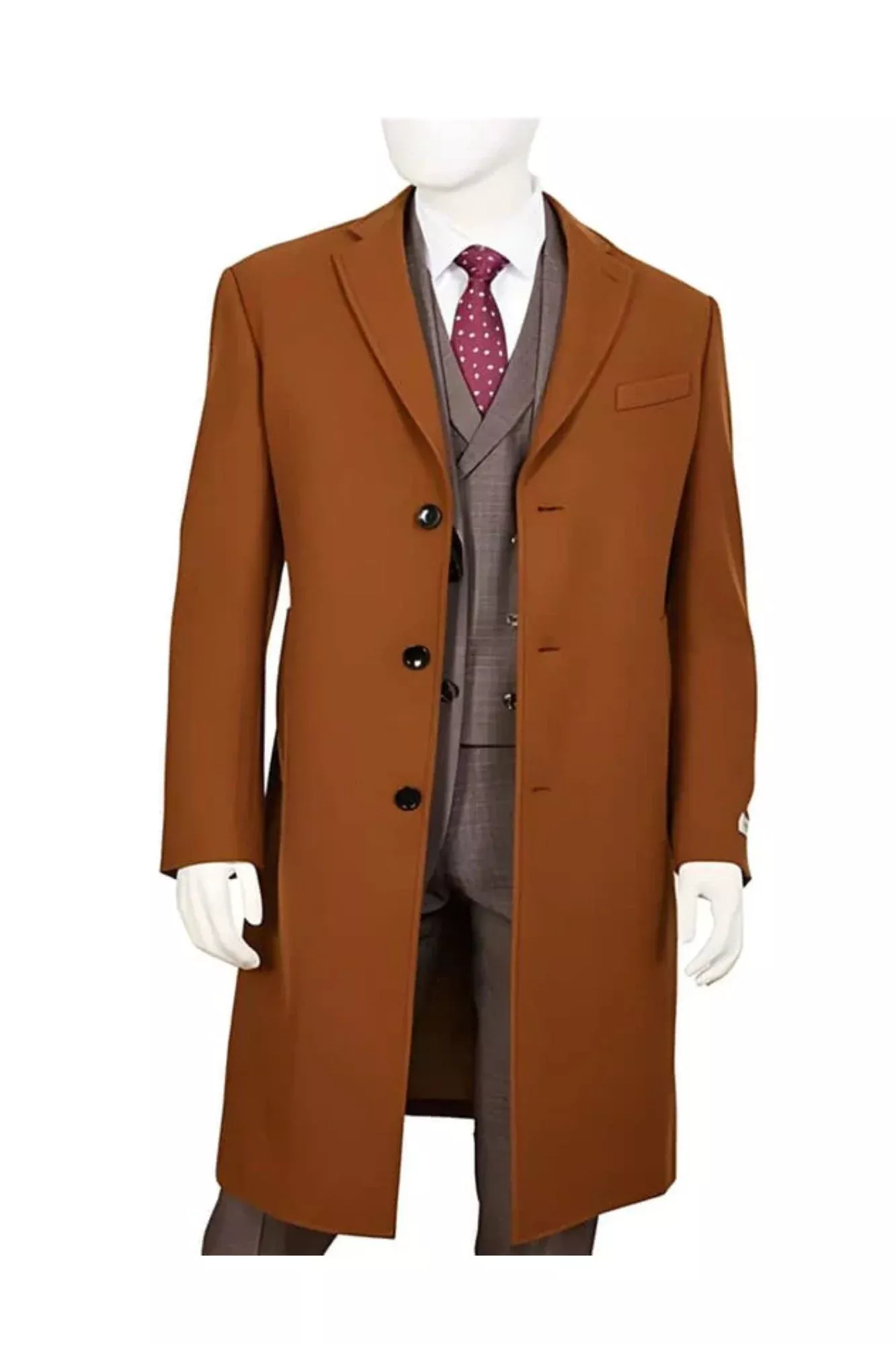 Men's Rust - Copper - Cognac Wool ~ Cashmere Blend Overcoat - Topcoat Three Quarter 3/4