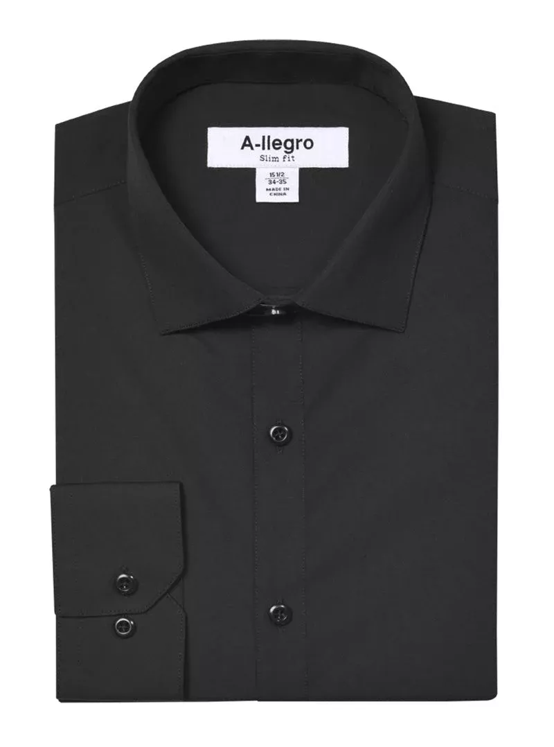 "Men's Slim Fit Cotton Dress Shirt - Basic Black Style"
