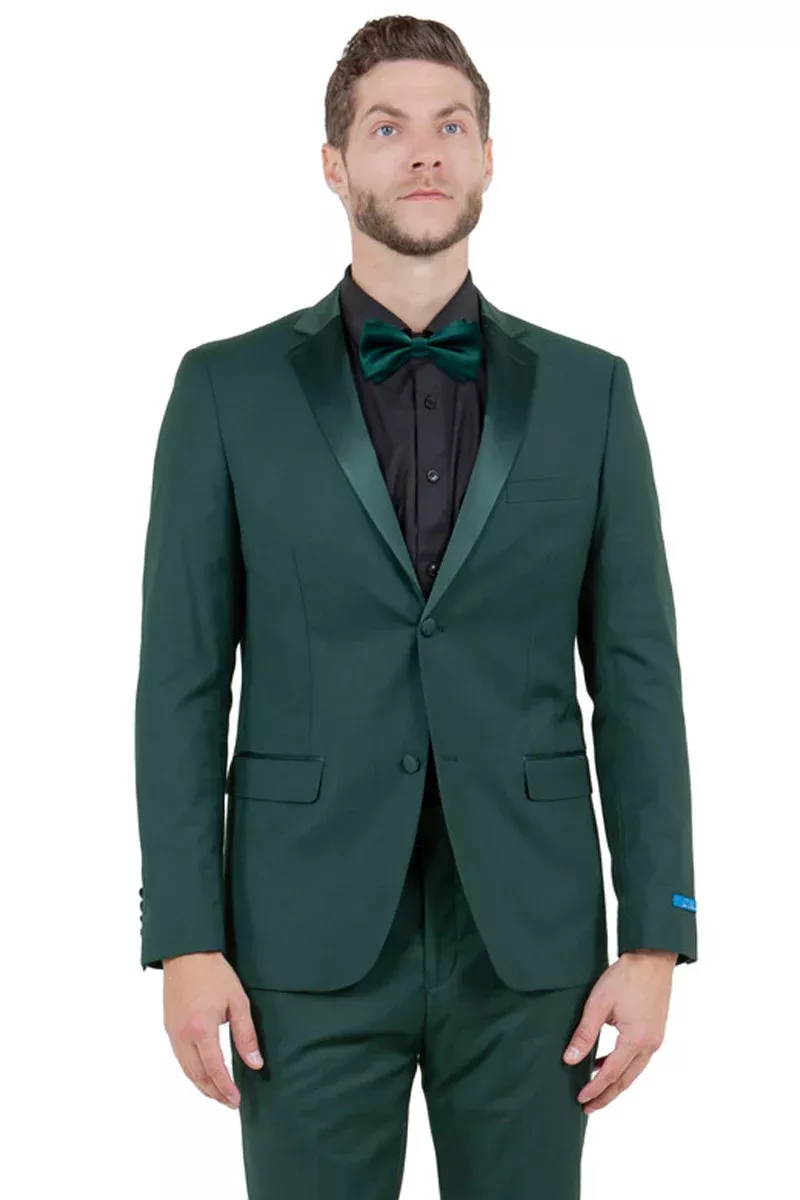Men's Slim Fit Two Button Notch Lapel Wedding Tuxedo in Hunter Green