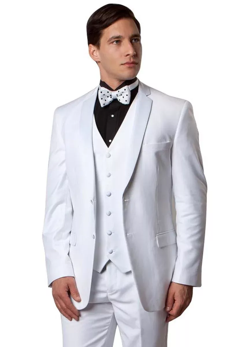 Men's Slim Fit Two Button Vested Notch Tuxedo in White