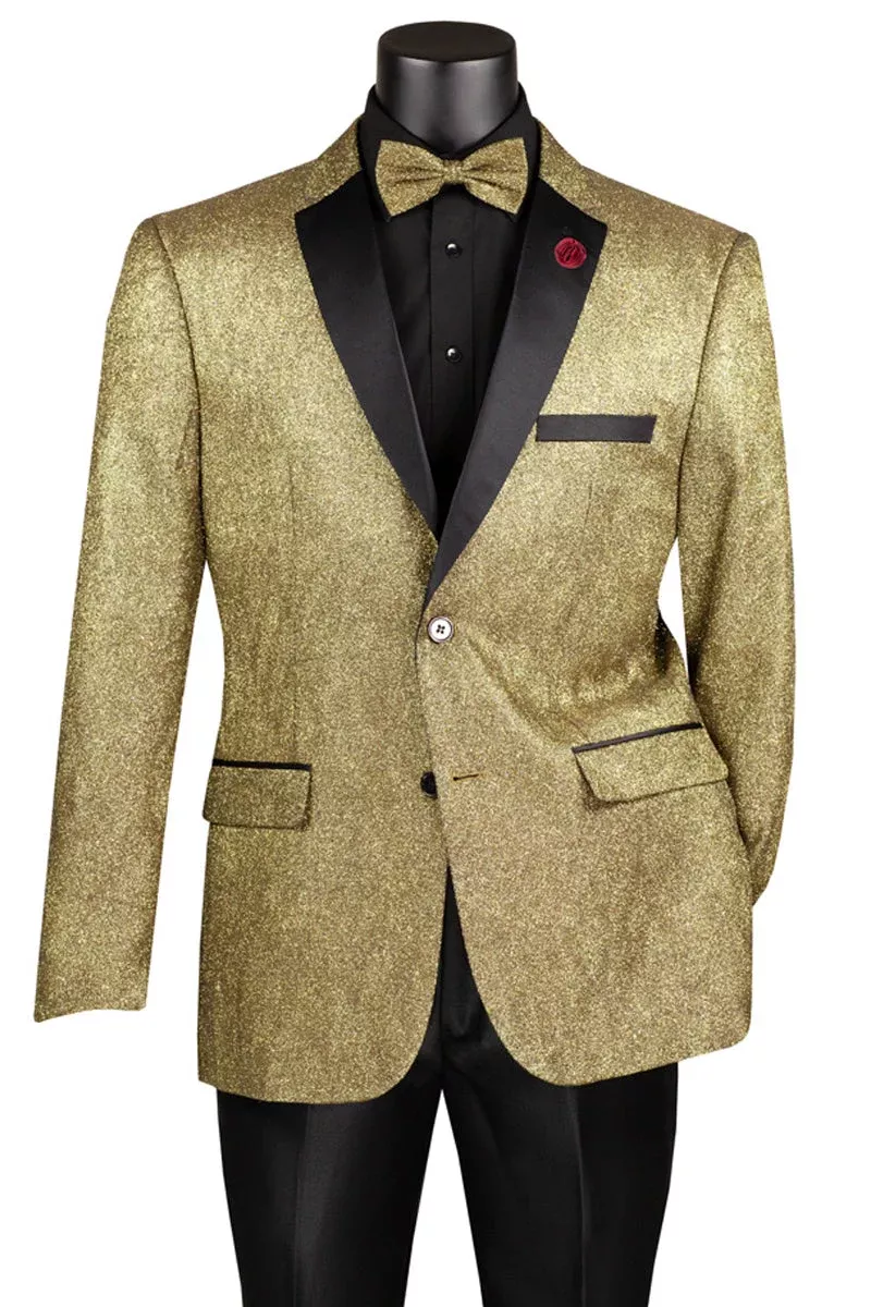 Men's Texured Modern Fit Shiny Gold Tuxedo Jacket