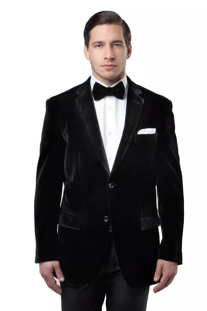 Men's Two Button Classic Velvet Blazer in Black