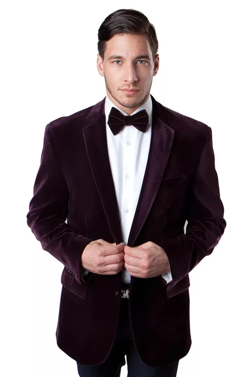 Men's Two Button Classic Velvet Blazer in Burgundy