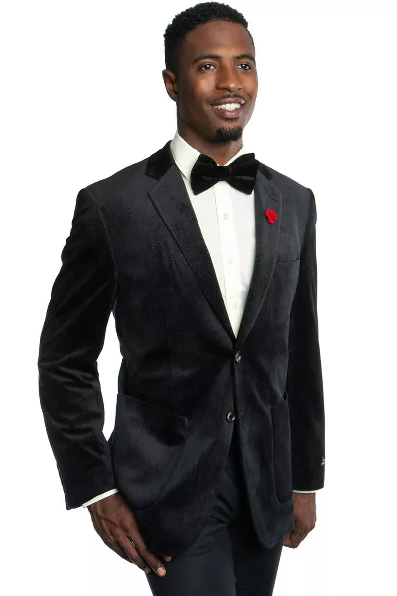 Men's Two Button Patch Pocket Velvet Blazer in Navy Blue