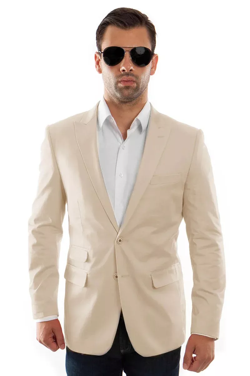 Men's Two Button Peak Lapel Summer Sport Coat in Tan