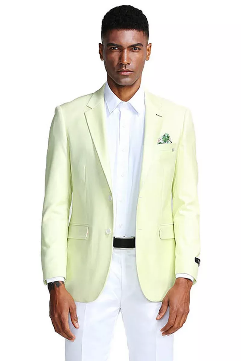 Men's Two Button Slim Fit Linen Style Summer Blazer in Mint Green