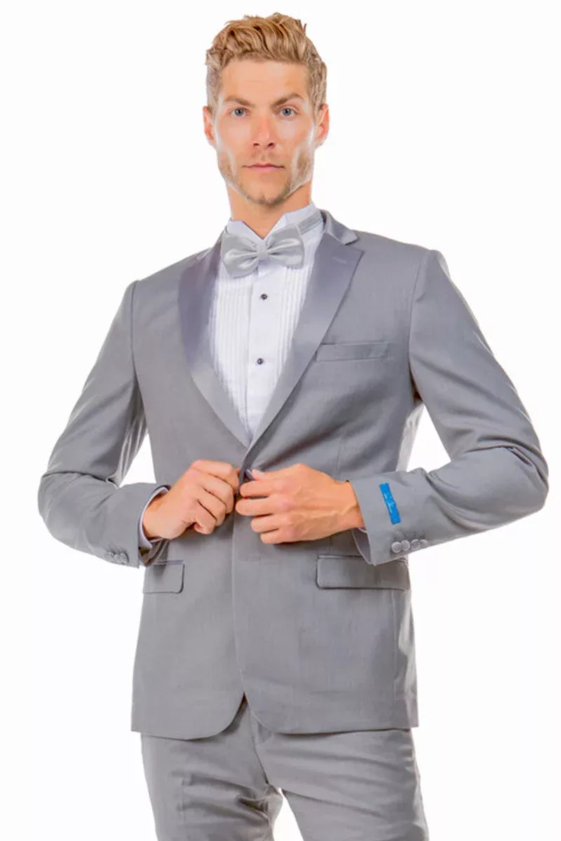 Men's Two Button Slim Fit Prom & Wedding Tuxedo in Light Grey