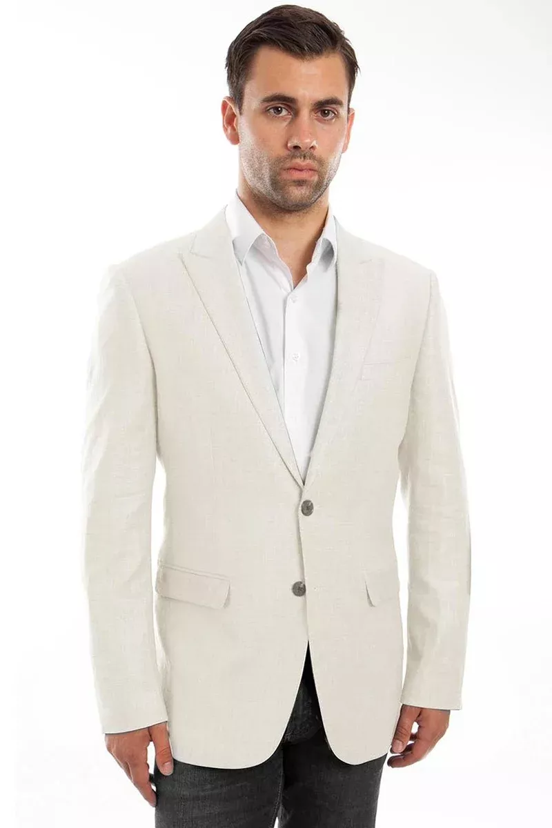 Men's Two Button Summer Linen Blazer in Ivory