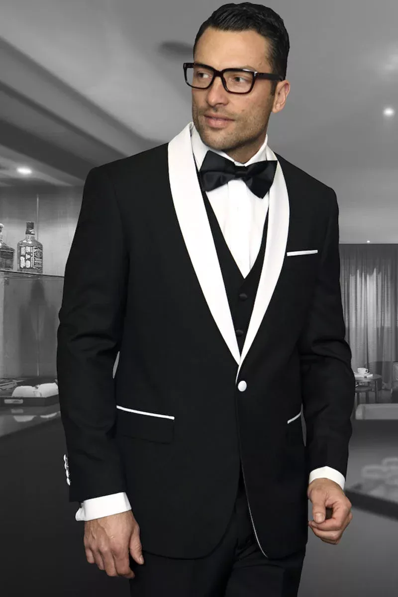Men's Vested Classic Dinner Jacket Wedding Tuxedo in Black