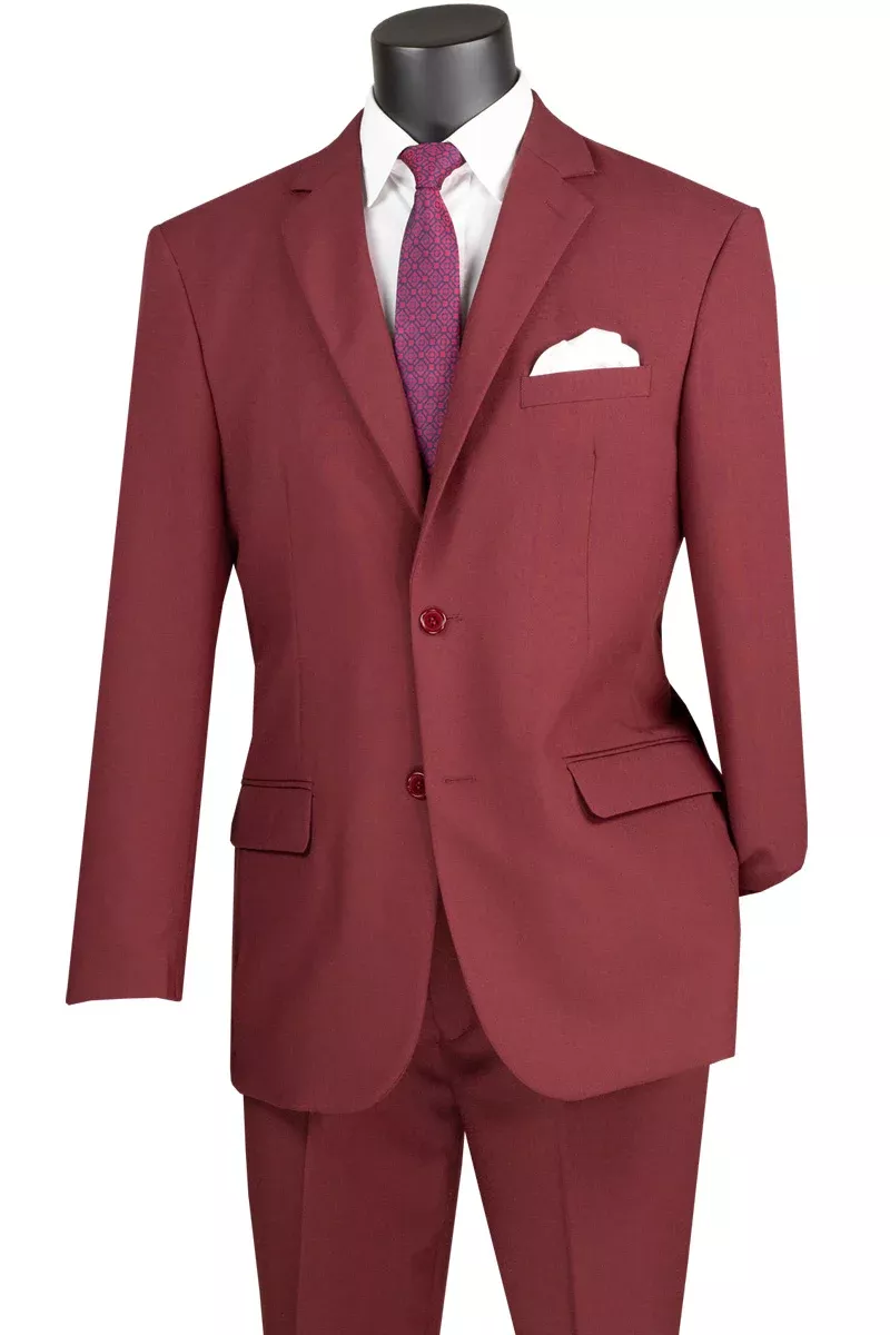 Mens 2 Button Classic Poplin Suit in Burgundy