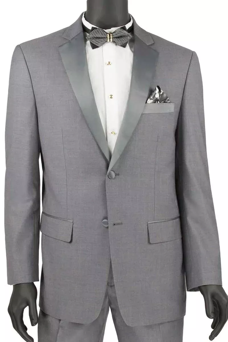 Mens 2 Button Slim Fit Notch Tuxedo in Grey