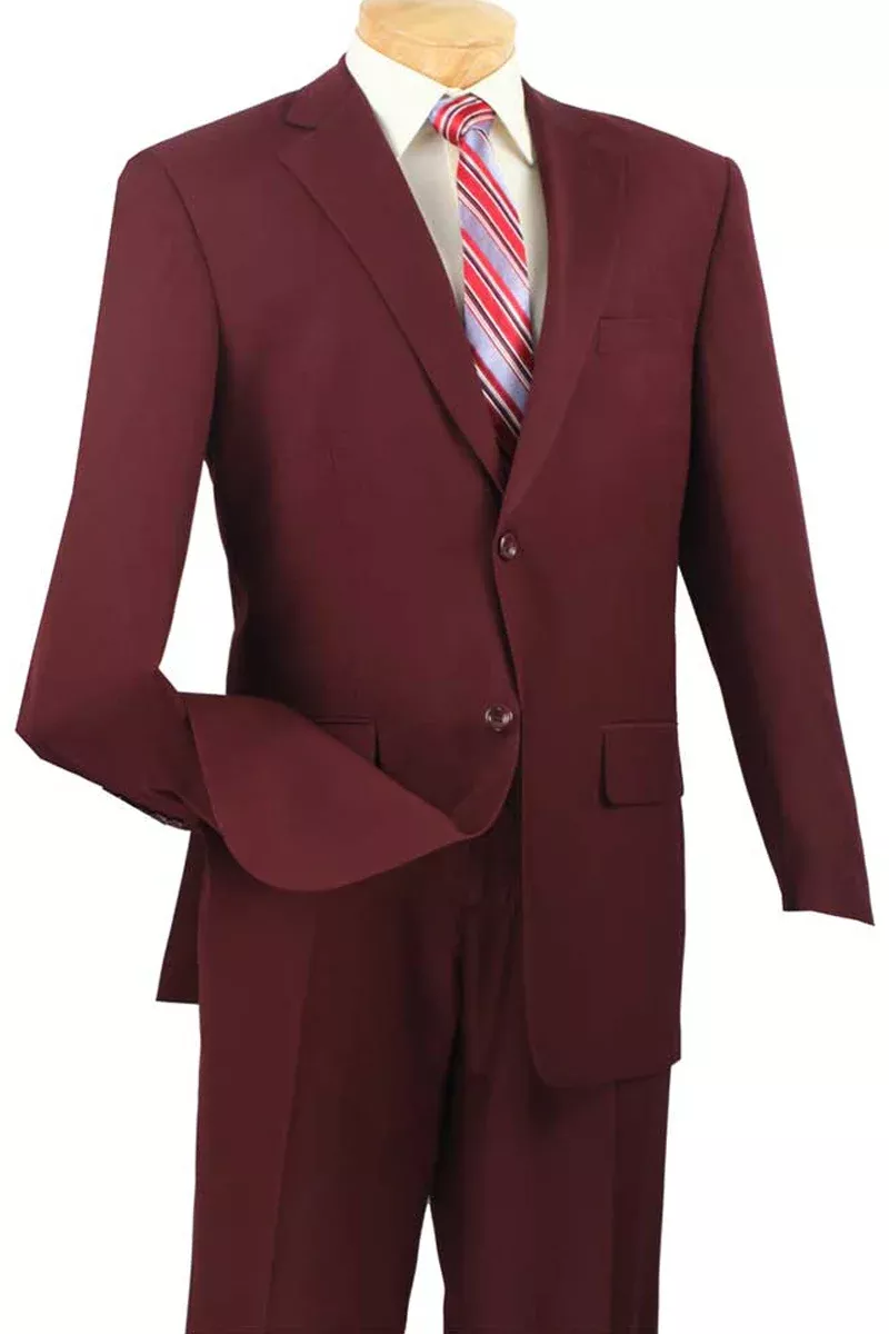 Mens 2 Button Weave Pattern Sharkskin Suit in Burgundy