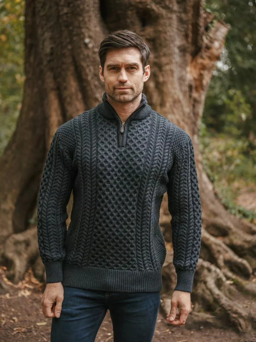 Mens Aran Half Zip Neck Sweater Blackwatch