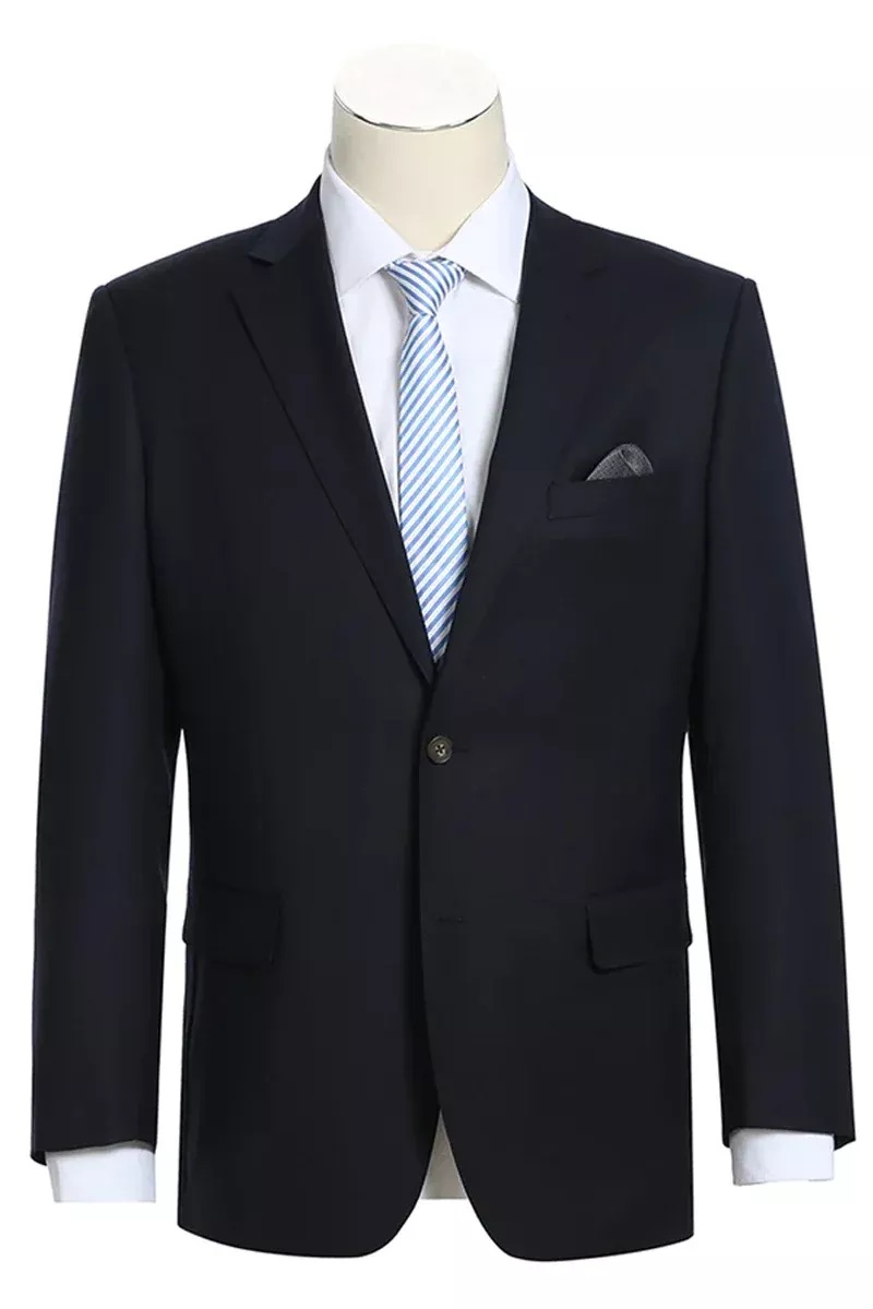 Mens Basic Two Button Classic Fit Wool Sport Coat Blazer in Dark Midnight Navy